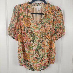 Cupcakes and Cashmere Blouse Bright Floral Print Women's XS